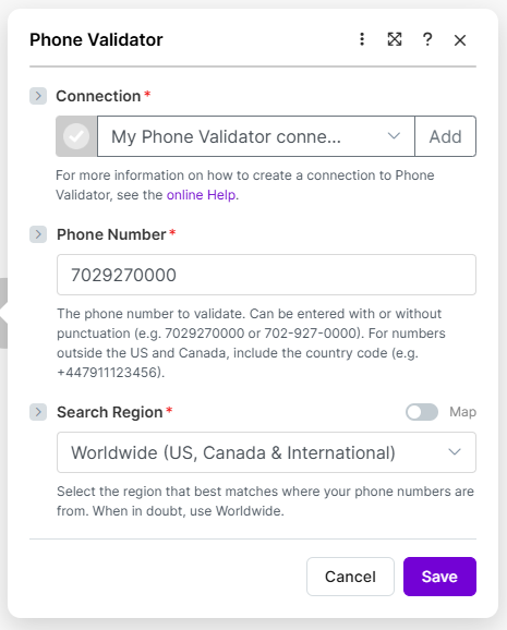 Basic Phone Lookup module configured