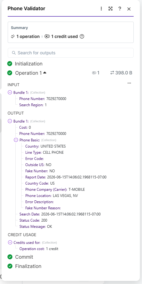 Make module output showing validation results